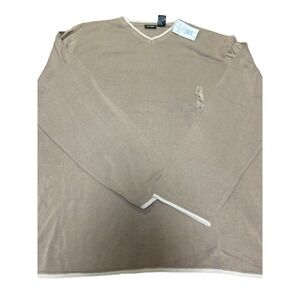 111 State V-Neck Sweater‎ Lightweight - Tan Brown - Men's Large